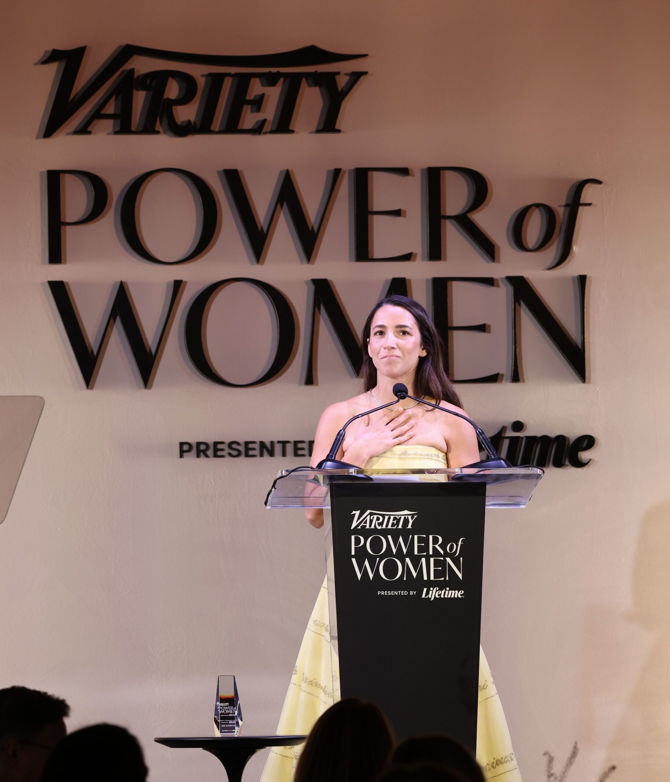 Olympic Gymnast Aly Raisman accepts the Variety Courage award at the Variety Power of Women event